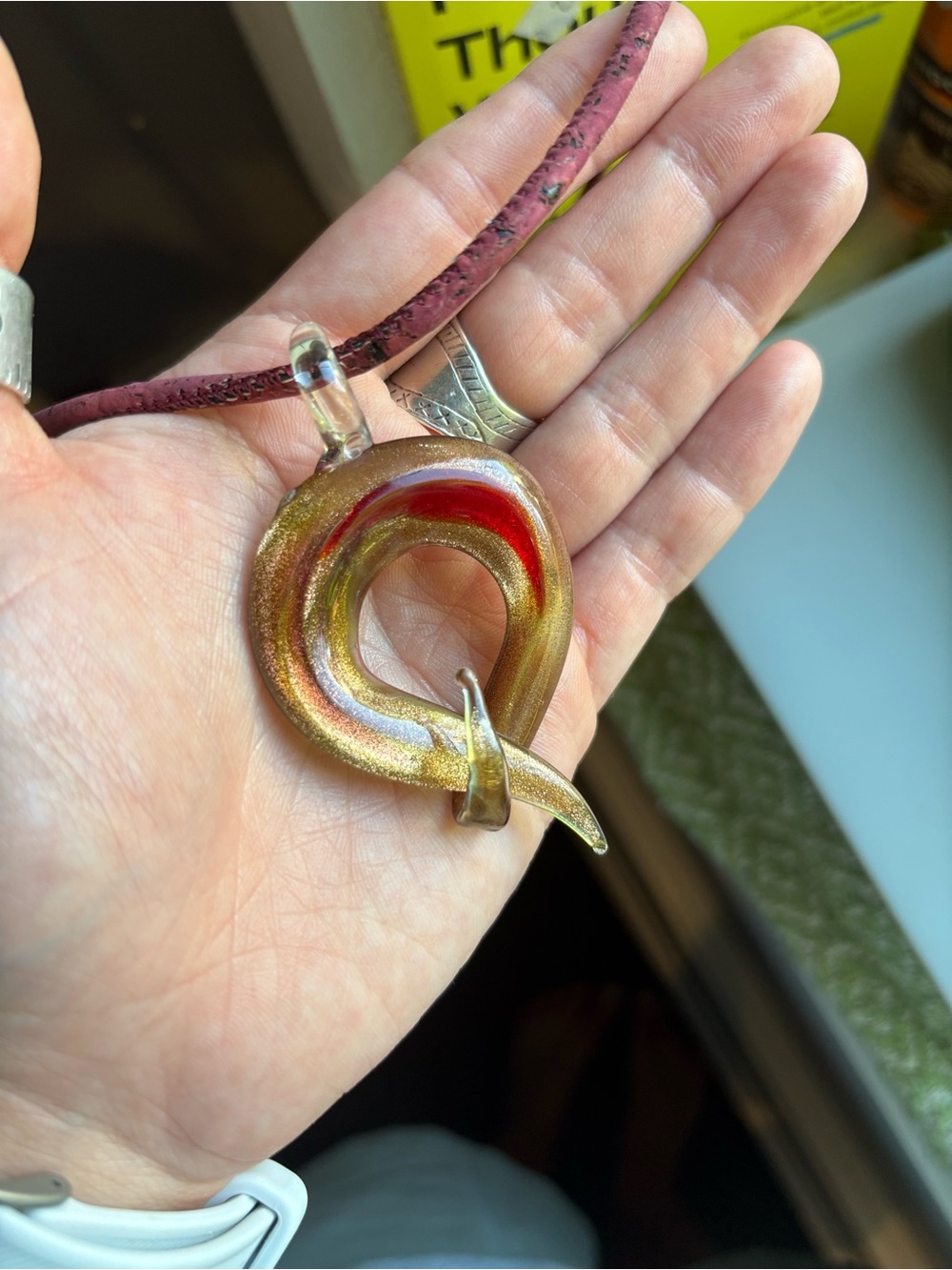 Handblown Glass Swirl Pendant in Gold and Red